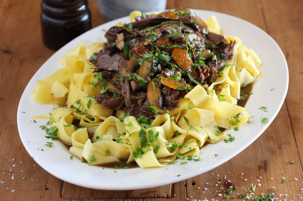 Beef Shin with Pappardelle, Roasted Garlic and Parsley Recipe | Maggie Beer