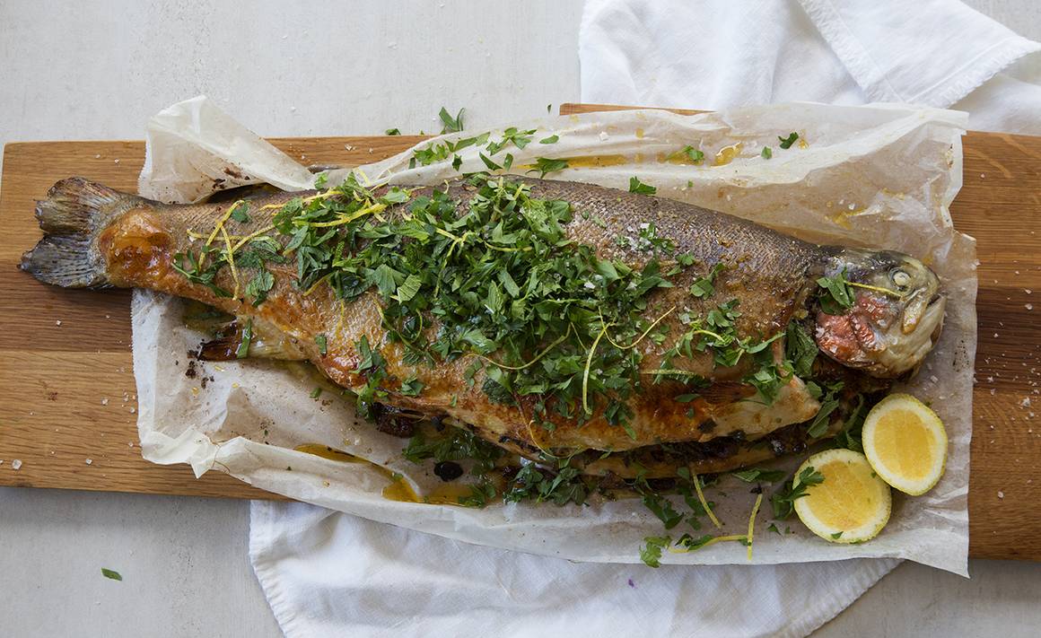 Oven Baked Ocean Trout with Sourdough, Thyme & Lemon Stuffing Recipe ...