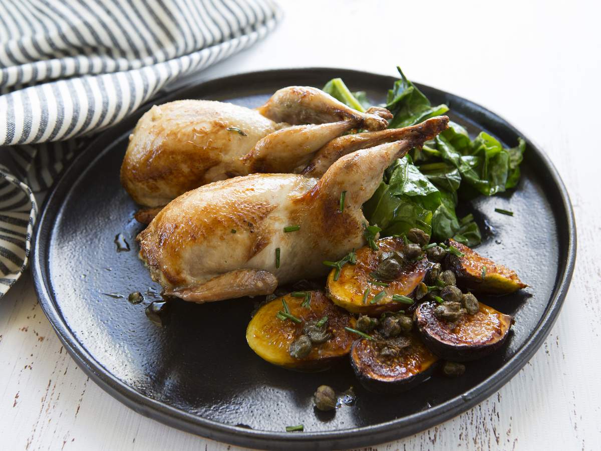 Roast Quail Stuffed with Fig, Fennel, Lemon Zest and Tarragon Recipe