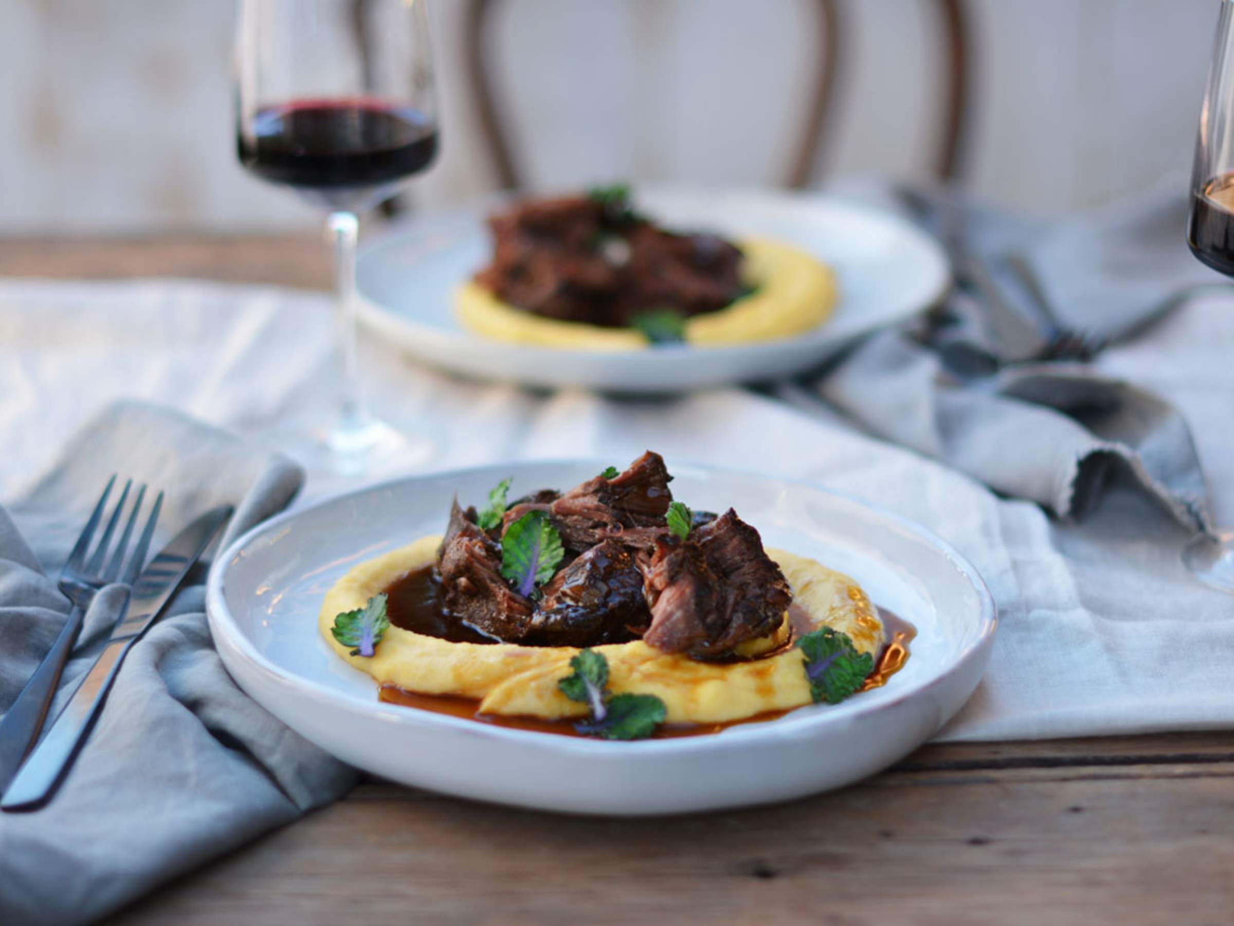 Slow Braised Beef Cheeks In Barossa Shiraz With Soft Polenta Recipe